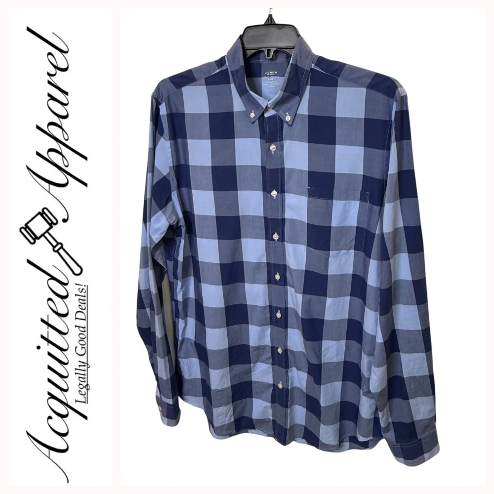 J. Crew Light Weight Blue Checkered Button-Up Shirt Size L-Tall